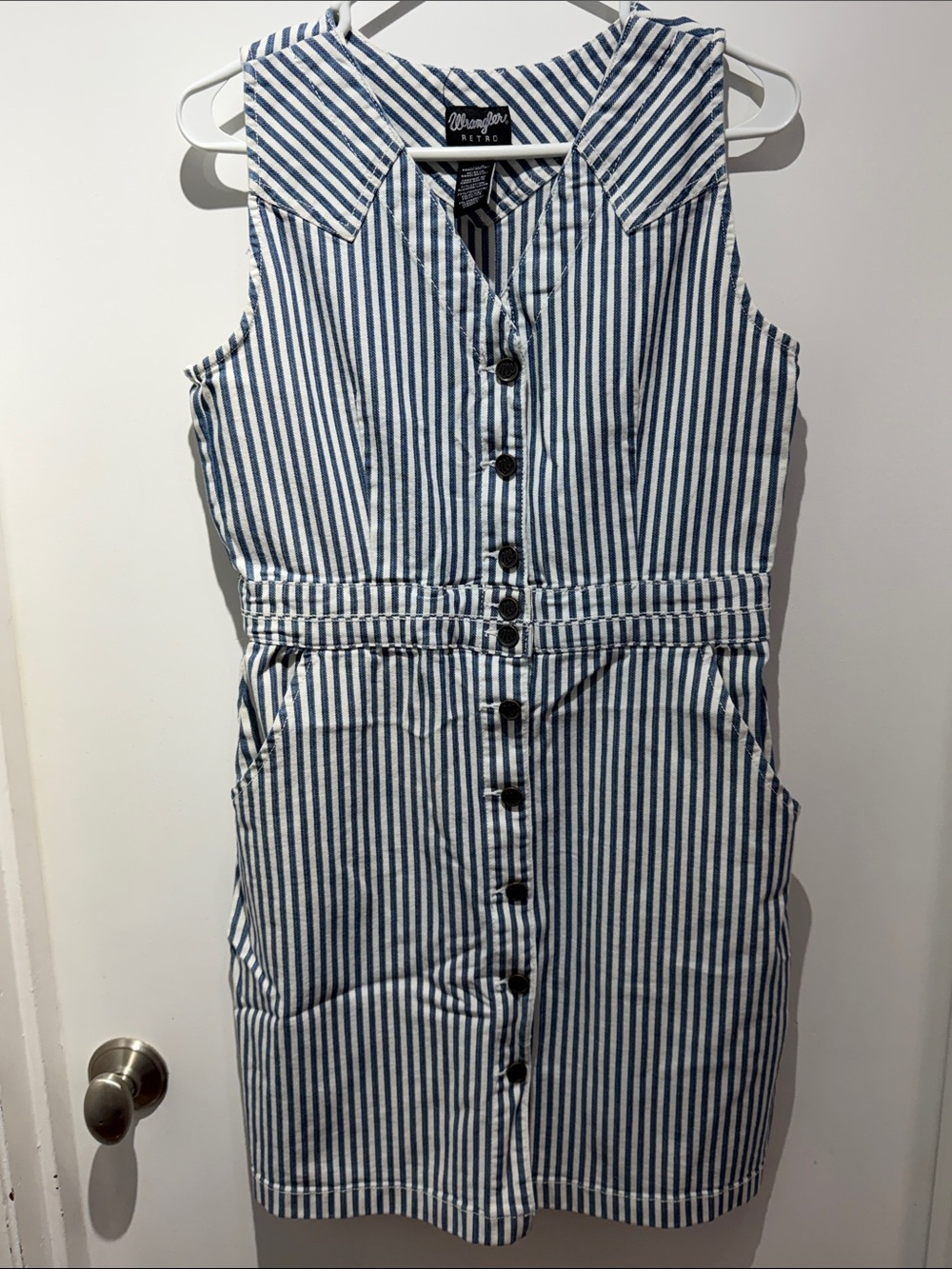 Wrangler Blue & White Vertical-Strip Button Dress